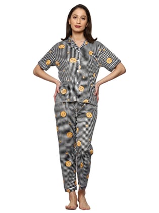 AUREA-501- Half Sleeves Solid printed Buttoned-shirt & Pyjama Night Suit Set For Girls & Women AUREA-501- Half Sleeves Solid printed Buttoned-shirt & Pyjama Night Suit Set For Girls & Women