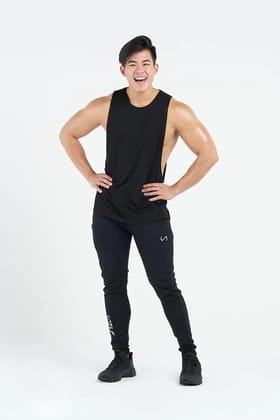 Stylish Hot Button Deep Cut Sleeveless Solid Black Round Neck Tank Top for Men