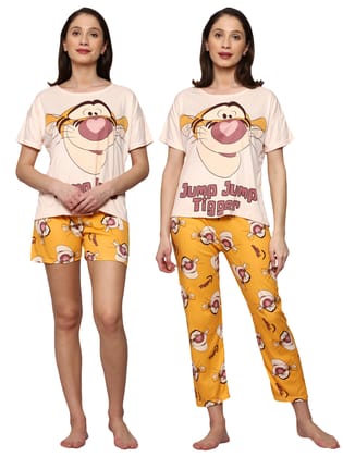 AUREA-508- HALF SLEEVES CARTOON PRINTED T-SHIRT PYJAMA & SHORTS NIGHT SUIT 3 PCS SET FOR GIRLS & WOMEN AUREA-508- HALF SLEEVES CARTOON PRINTED T-SHIRT PYJAMA & SHORTS NIGHT SUIT 3 PCS SET FOR GIRLS & WOMEN