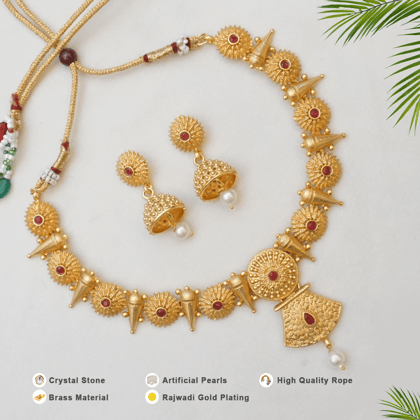 Gold-Plated & Ruby Studded Jewellery Set Gold-Plated & Ruby Studded Jewellery Set