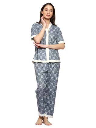 AUREA-801- GRAPHIC PRINTED HALF SLEEVES BUTTONED SHIRT WITH PYJAMA NIGHT SUIT SET FOR GIRLS & WOMEN AUREA-801- GRAPHIC PRINTED HALF SLEEVES BUTTONED SHIRT WITH PYJAMA NIGHT SUIT SET FOR GIRLS & WOMEN