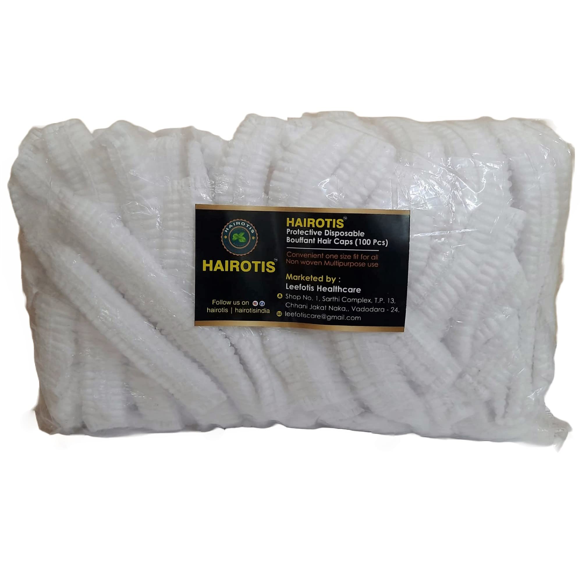Hairotis Protective Disposable Bouffant Hair Caps Stretchable Non-woven Fabric Head Cover for Saloon/Beauty parlour/Hospital/Factory/Kitchen-100 pcs (White)