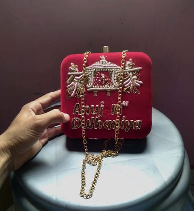 Personalized/Customized Velvet Square Hand Embriodery Clutch for Women,Girls.(6 * 6 inches)
