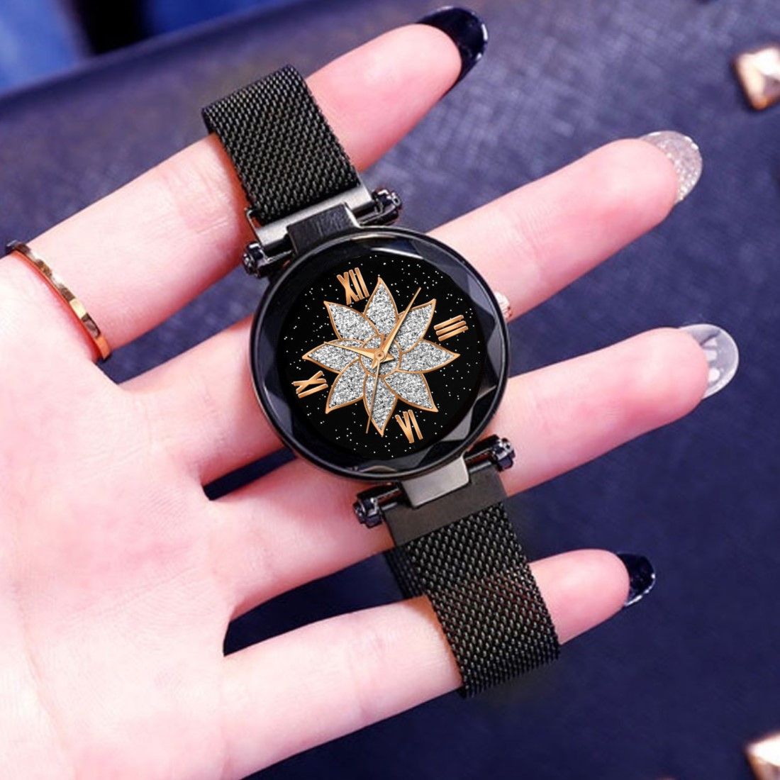 Bhakti Fashion Black Mesh Magnetic  Stylish Design Analog Watch For Women & Girls