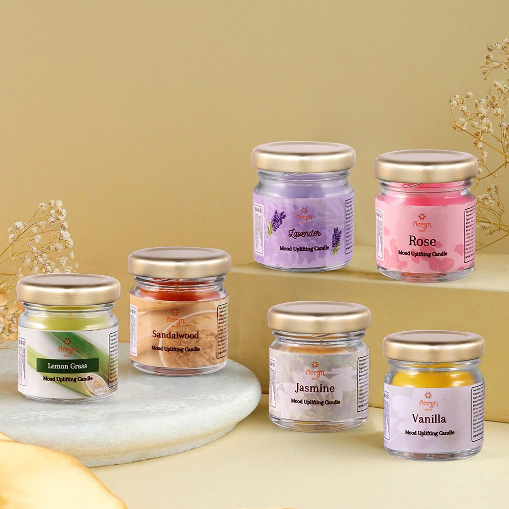 Floryn Decor Jar Scented Candles Gift Set | Scented Candle set of 6 | Highly fragranced Candles Pack of 6 Mini Jars (Pack of 6)