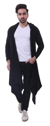 WE-FLY Mens Fullsleeve Hooded Matte Shrug-(Black) WE-FLY Mens Fullsleeve Hooded Matte Shrug-(Black)