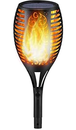 Solar Lights Outdoor Waterproof Dancing Fire Mashaal Flame Torch 96 LED 2200 mAh Battery Lantern Landscape Decoration Lighting Dusk to Dawn Auto On/Off Security (Pack of 1)