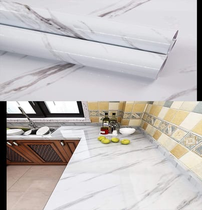Wellwall white marble wallpaper sticker for furniture decoration (200 x 60 cm)