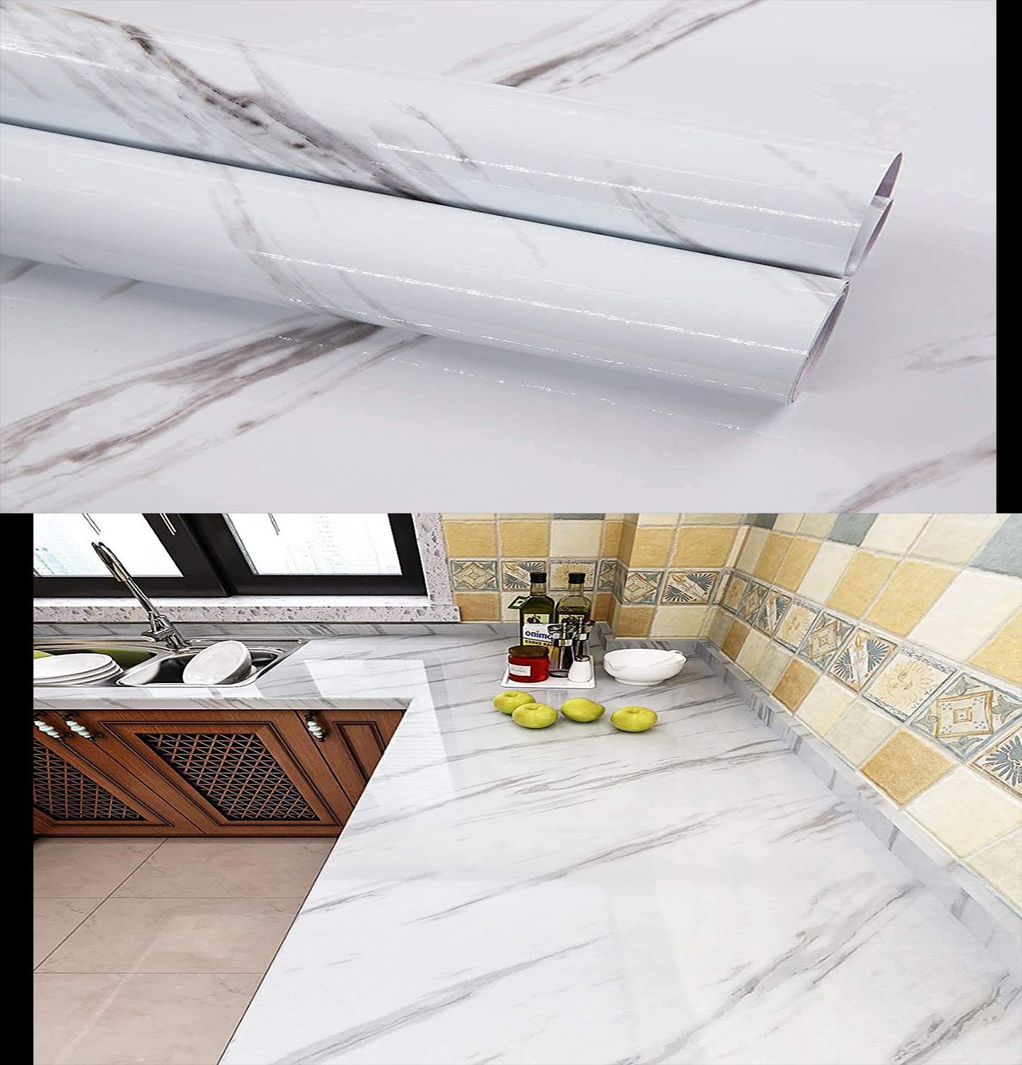 Wellwall white marble wallpaper sticker for furniture decoration (200 x 60 cm)