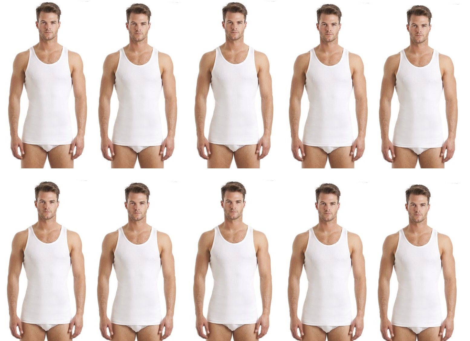 Men's Regular Cotton Sleeveless White Vests (PACK OF 10)