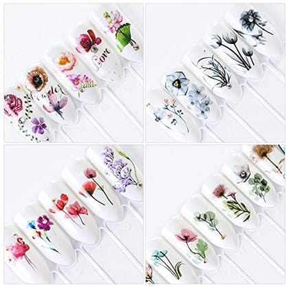VTC ENTERPRISE Nail Art Sticker Decals, Water Transfer Nail Stickers Nail Art Supplies Daisy Nail Decals Nail Art Decorations 24 Sheets Colorful Nail Stickers for DIY Nails Design Manicure Tips Decor
