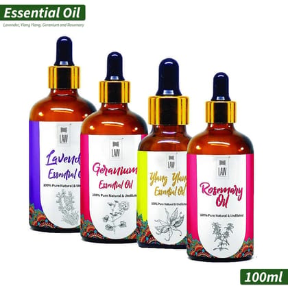 Gift Pack of Natural Essential oils – Pack of 4 Essential Oils (100 ml each) – Lavender, Ylang Ylang, Geranium and Rosemary