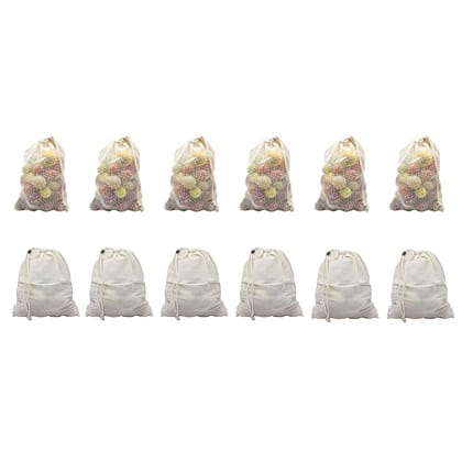 Earth Connect 6 natural cream bag & 6 cotton NET bag (Pack of 12) (WS_T_CP_06)