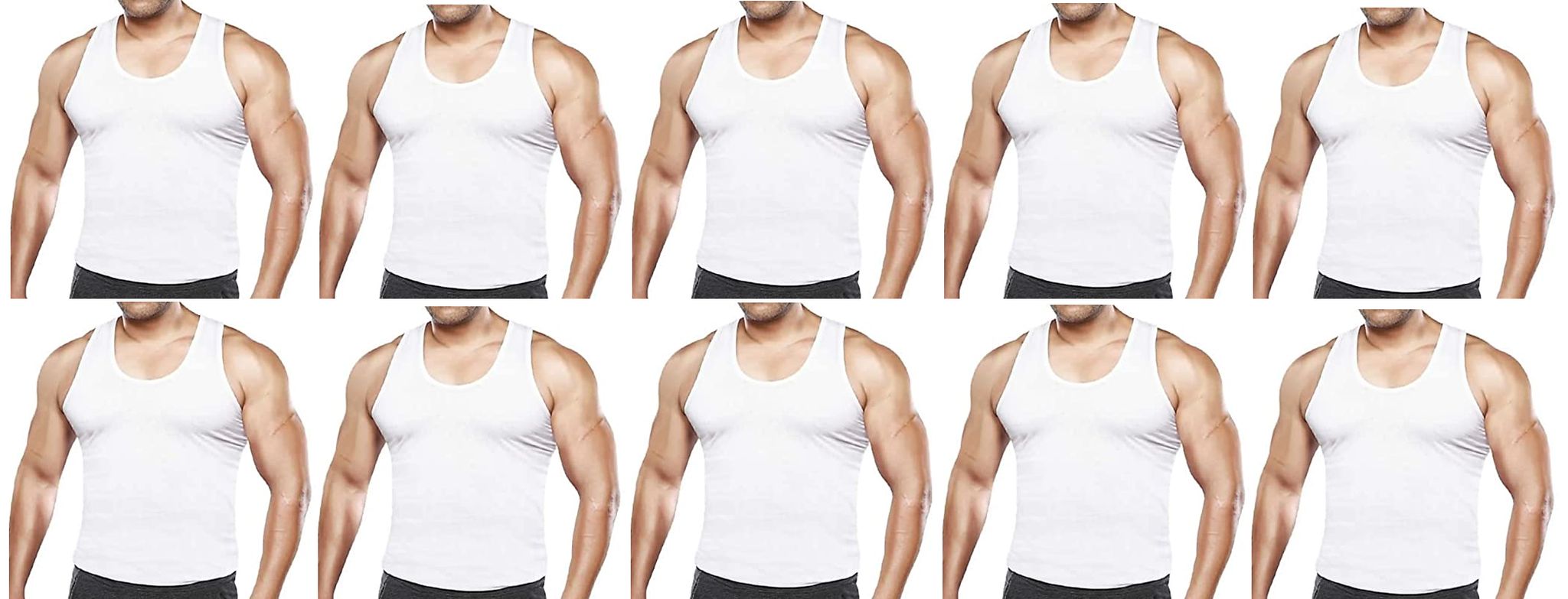 Men's Regular Cotton Sleeveless White Vests (PACK OF 10)