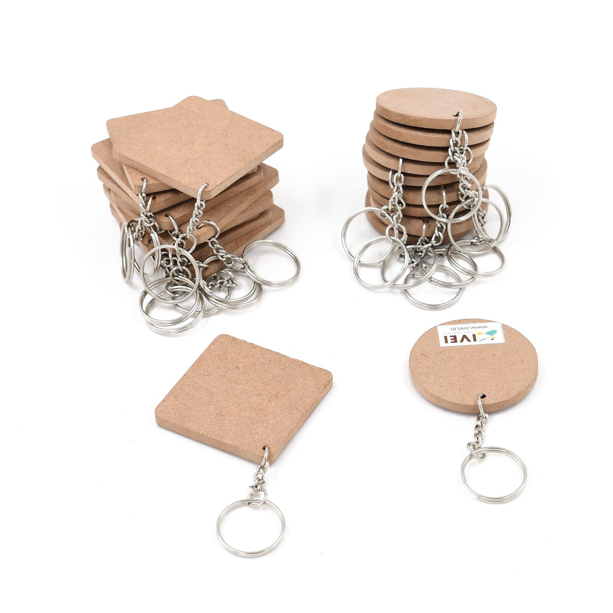 IVEI DIY MDF Key Chains - Square and Round Shaped - Set of 20