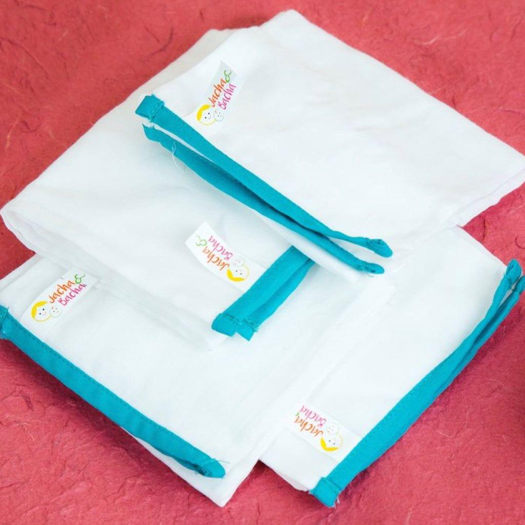 Pure Soft Cotton Dhoti BURP CLOTH for Babies - Set of 4 - Blue