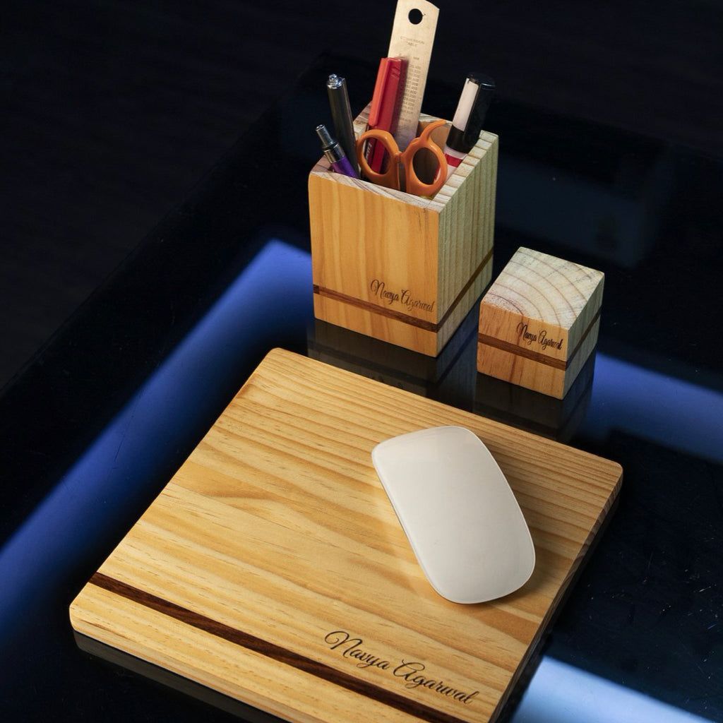 IVEI pine wood work from home customized gift set - Classy gifts for the desk