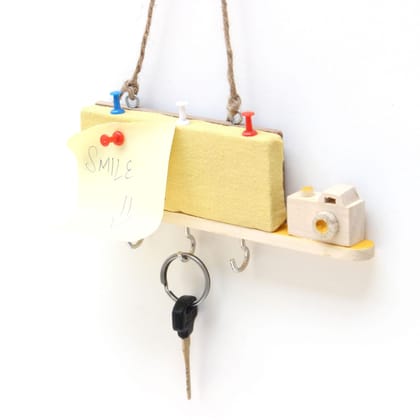 IVEI Wooden Key Holders with Pin Board - Yellow Camera IVEI Wooden Key Holders with Pin Board - Yellow Camera