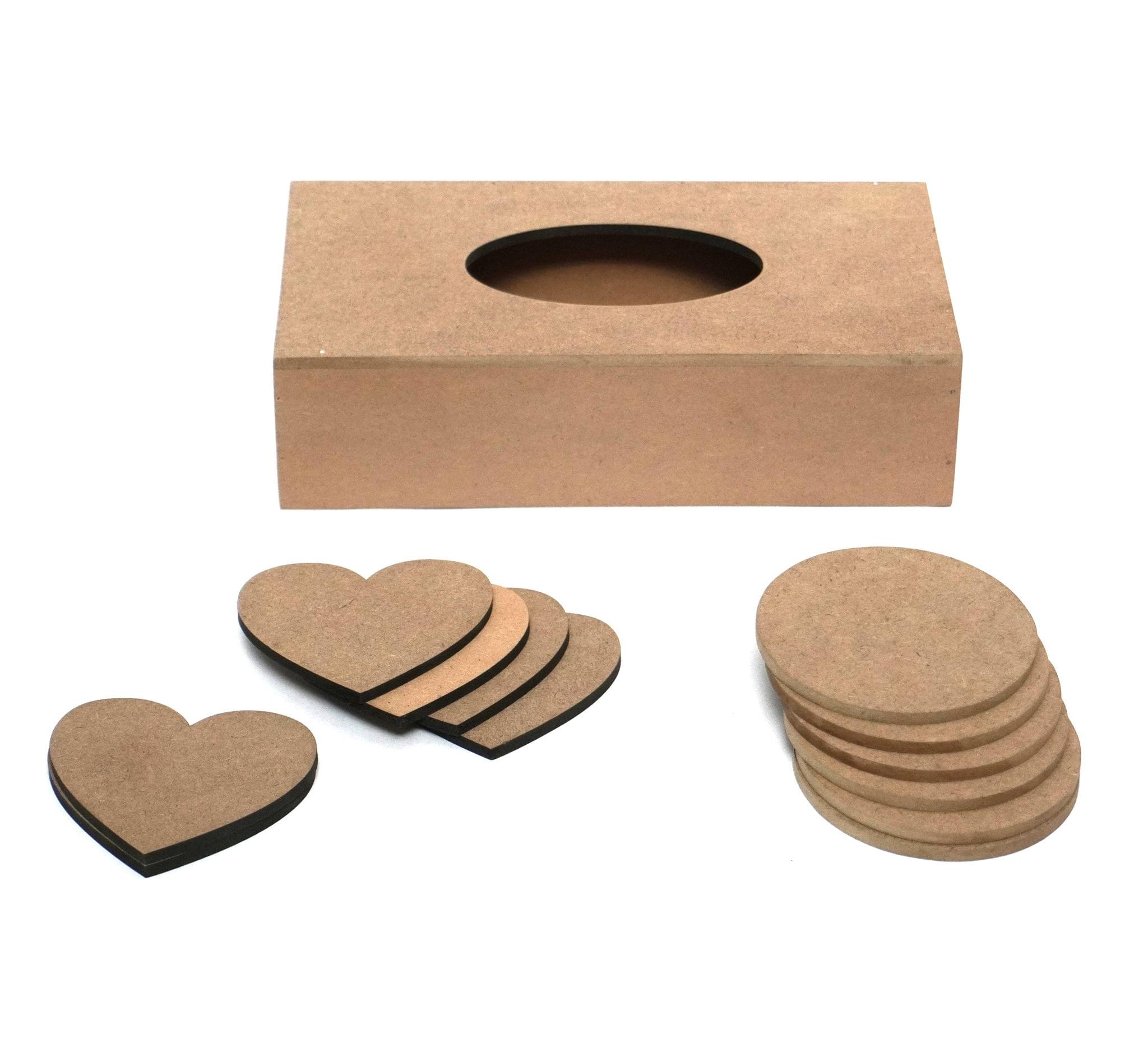 DIY MDF Tissue Box Pack with 6 Heart and 6 Round Coasters