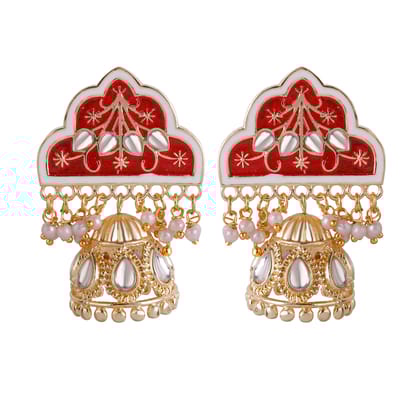 Traditional Temple Meenakari Jhumka Earrings.