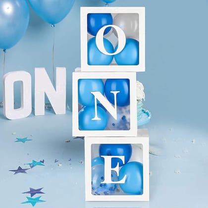 Balloon Box for 1st Birthday Decorations/ 1st Birthday Decoration for Baby Girl or Boy, ONE transparent boxes - set of 3 pcs(Cardstock) Balloon Box for 1st Birthday Decorations/ 1st Birthday Decoration for Baby Girl or Boy, ONE transparent boxes - set of 3 pcs(Cardstock)
