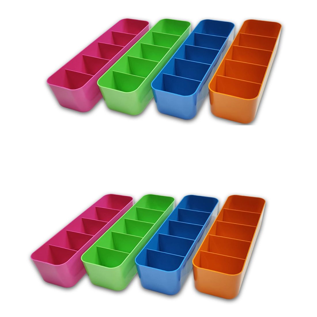 5-Compartment Multi-Color Drawer Organizer Tray - Set of 8