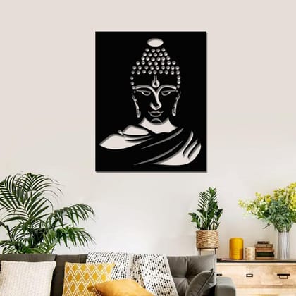 Dbeautify Gautam Buddha Design MDF Wooden Wall Art Hanging for Home Pooja Room & Office Decoration in Black Color Size: 12 Inches