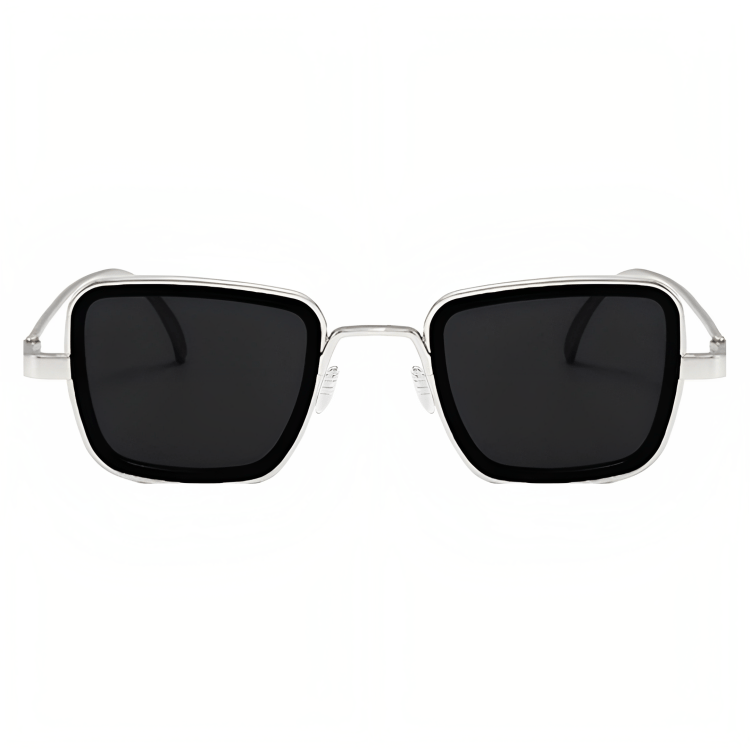Jubleelens - Kabir Square Sunglasses - Silver- Black Modern Look with UV Protection