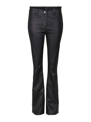 Flare Pants Women Stretch Genuine Nappa Leather With Slant Pockets Flare Pants Women Stretch Genuine Nappa Leather With Slant Pockets