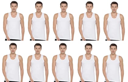 Super Cotton Sleeveless White Vests (Combo OF 10)