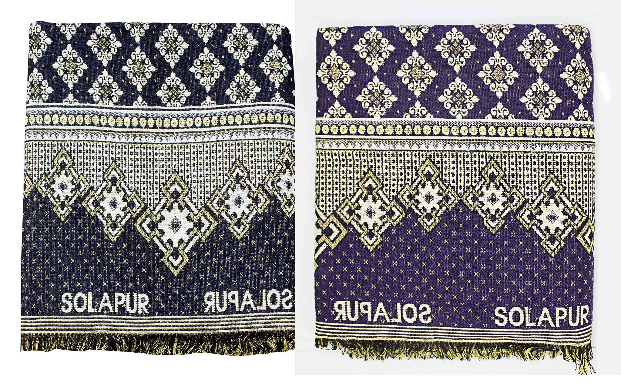 Mandhania MayurPankh Solapur Chaddar 100% Cotton Dailyuse Single Bed Blanket Pack of 2 - Royal Blue-Red(7 X 5 Feet)