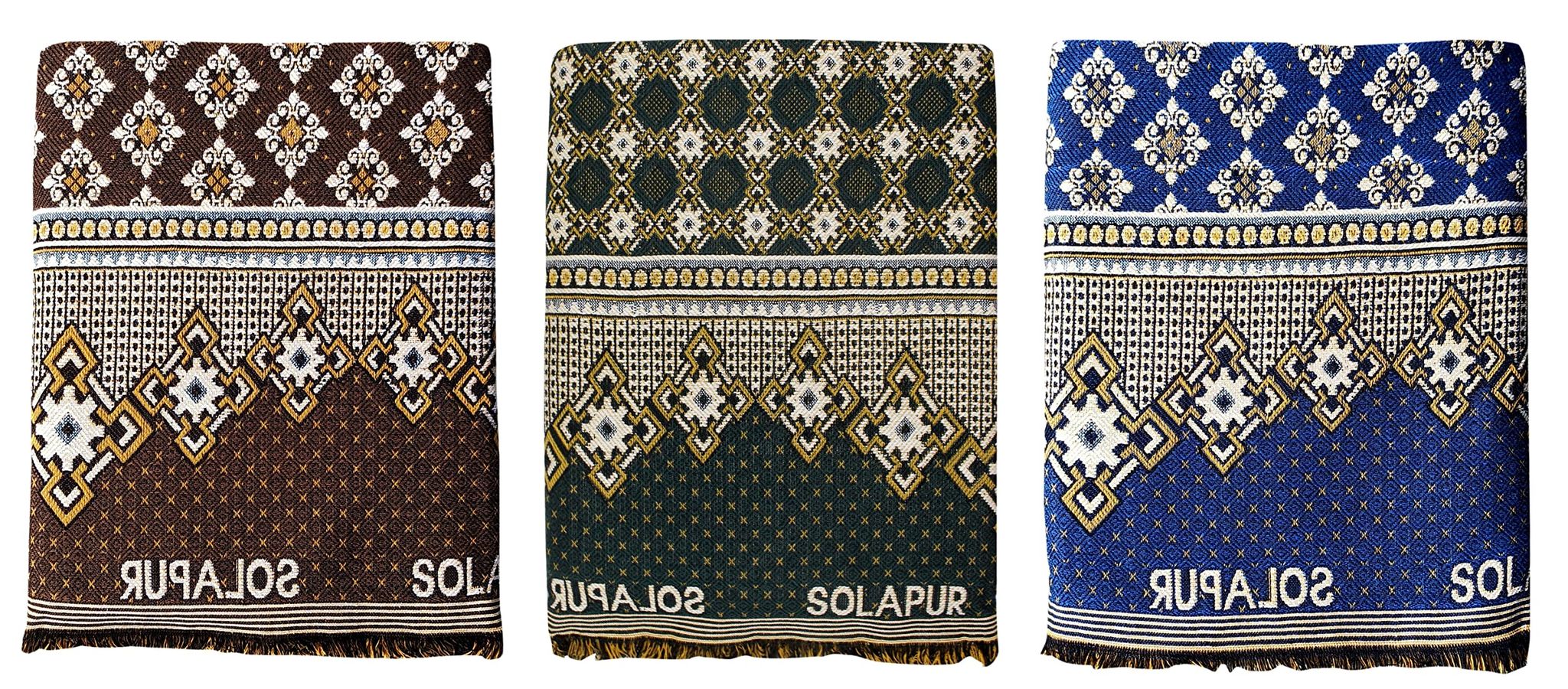 Mandhania MayurPankh Solapuri Chaddars 100% Cotton Dailyuse Single Bed Blanket Pack of 3 - Multicolor