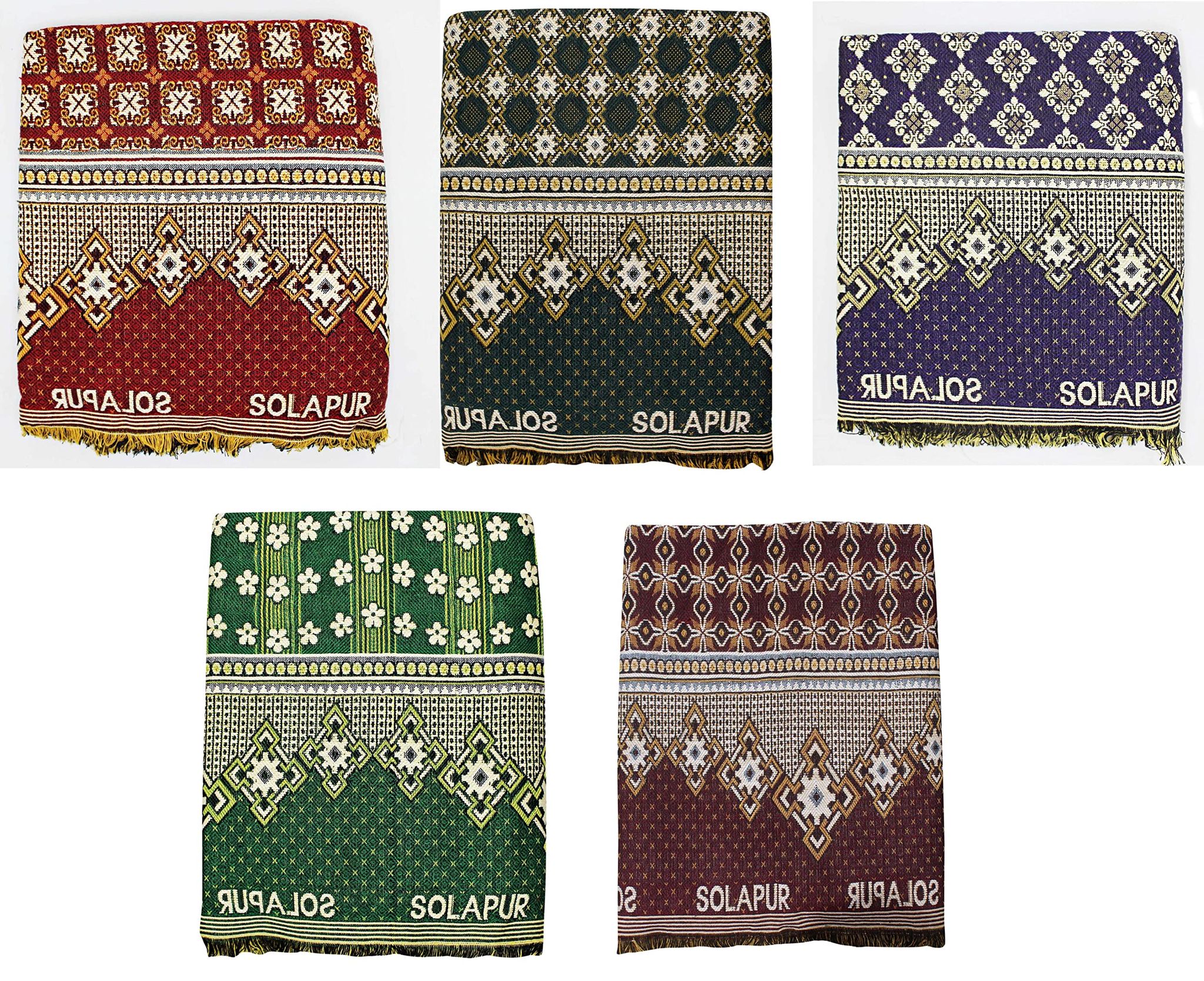 Mandhania MayurPankh Solapuri Chaddars 100% Cotton Dailyuse Single Bed Blanket Pack of 5 - Multicolor