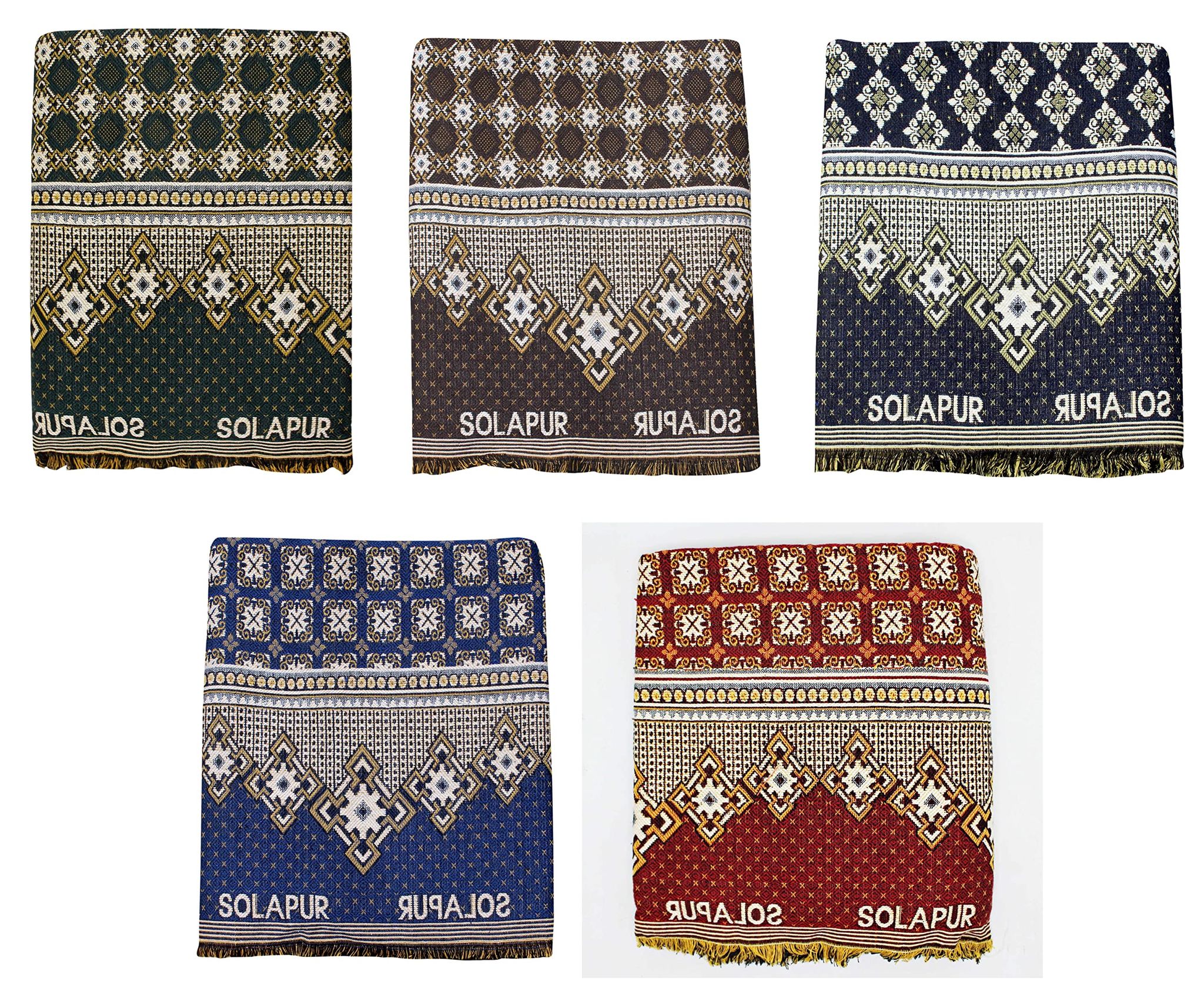 Mandhania Solapur Chaddar 100% Cotton Daily use Single Bed Blanket Pack of 5 - (Assorted Color & Design)