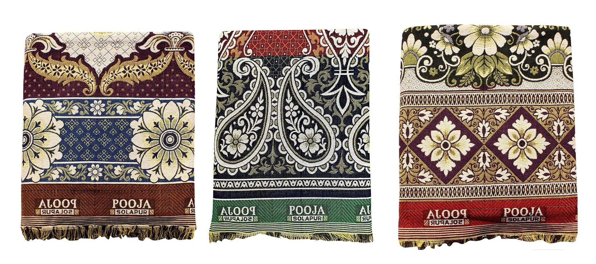 Mandhania Pooja Solapuri Chaddars 100% Cotton Dailyuse Double Bed Blanket Pack of 3 - Multicolor