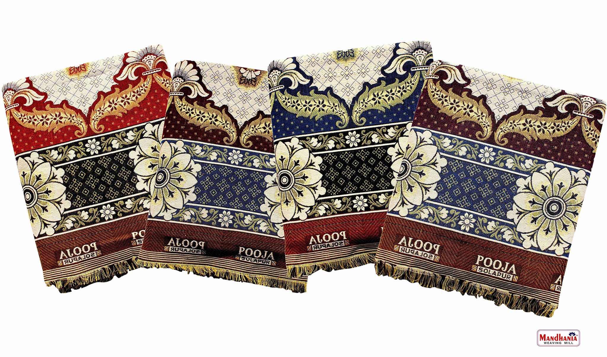 Mandhania Pooja Solapuri Chaddars 100% Cotton Dailyuse Double Bed Blanket Pack of 4 - Multicolor