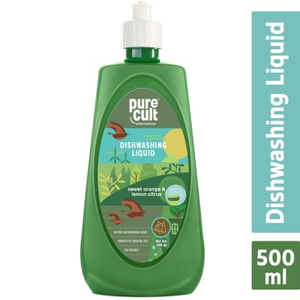 PureCult Dishwash Liquid 500ml | with Sweet Orange and Lemon Essential Oils | Plant Based & Biodegradable Surfactant