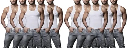 Superior Cotton Sleeveless White Vests (Combo OF 10)