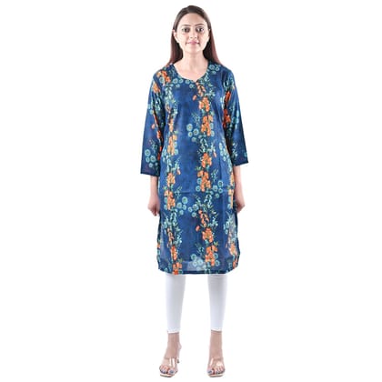 Women's Rayon Fabric Stylish Floral  Block Print Kurti  Blue