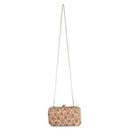 Beautiful Designer Hand Emboidery Bead Work Beige Clutch Women & Girls  Color- Peach FHS