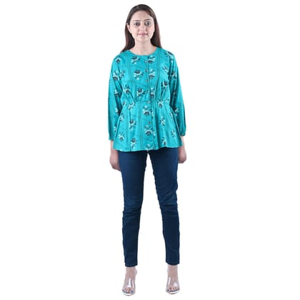 Women's Cotton Rayon Fabric Sangneri Block Printed Causal Frill A- Line Top Women's Cotton Rayon Fabric Sangneri Block Printed Causal Frill A- Line Top