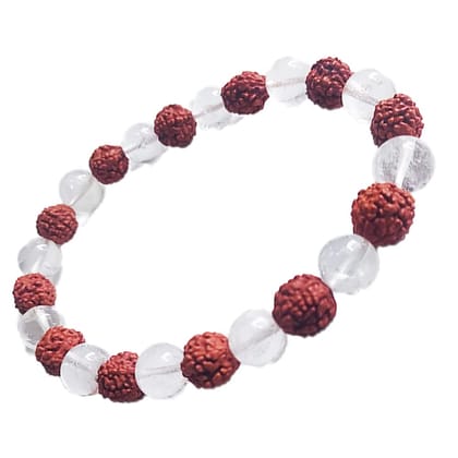 KITREE NATURAL CLEAR QUARTZ AND RUDRAKSHA BRACELET 8MM ROUND FOR UNISEX (COLOR WHITE AND BROWN) KITREE NATURAL CLEAR QUARTZ AND RUDRAKSHA BRACELET 8MM ROUND FOR UNISEX (COLOR WHITE AND BROWN)