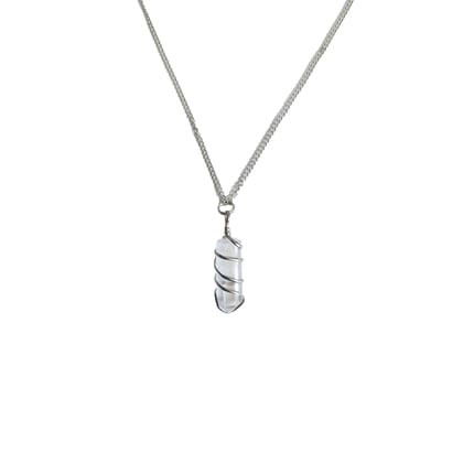 KITREE NATURAL CLEAR QUARTZ CRYSTAL PENCIL PENDENT WITH CHAIN FOR UNISEX 5 CM APPROX. (COLOR WHITE)