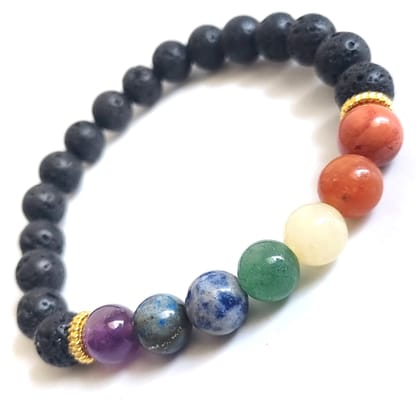 KITREE NATURAL LAVA WITH SEVEN CHAKRAS CRYSTAL BRACELETS 8MM ROUND FOR UNISEX (MULTI COLOR) KITREE NATURAL LAVA WITH SEVEN CHAKRAS CRYSTAL BRACELETS 8MM ROUND FOR UNISEX (MULTI COLOR)