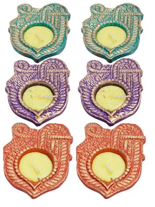 Dbeautify 'Shri' Handmade Diya with Candles (6 diyas)