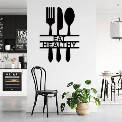 Dbeautify Beautiful Design MDF Wooden Wall Art Hanging for Kitchen Decoration in Black Color Size: 12 Inches