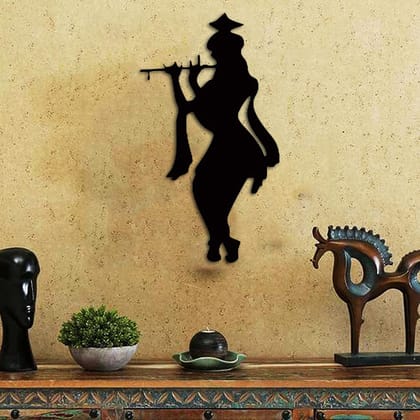 Dbeautify Lord Krishna Design MDF Wooden Wall Art Hanging for Home Pooja Room & Office Decoration in Black Color Size: 12 Inches