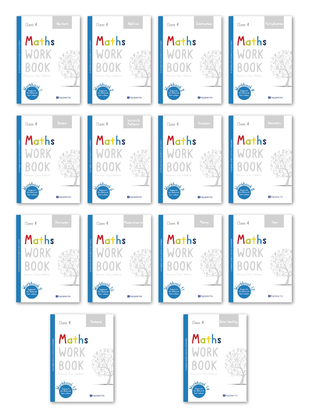 Key2Practice Class 4 Maths Workbook (Numbers, Addition, Subtraction, Multiplication, Division, Factors & Multiples, Fractions, Geometry, Perimeter, Measurements, Money, Time, Patterns, Data Handling)