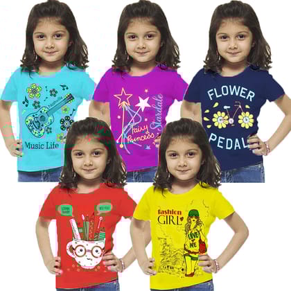 Crazyon girls cotton tshirts tops dress combo pack of 5