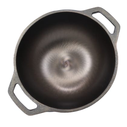 Platt CasIRON Super Smooth Pre-Seasoned Cast Iron 8" (20cm) Looped Kadai with Sturdy Cast Iron 2 Side Handles, Brown, LPG & Induction Friendly